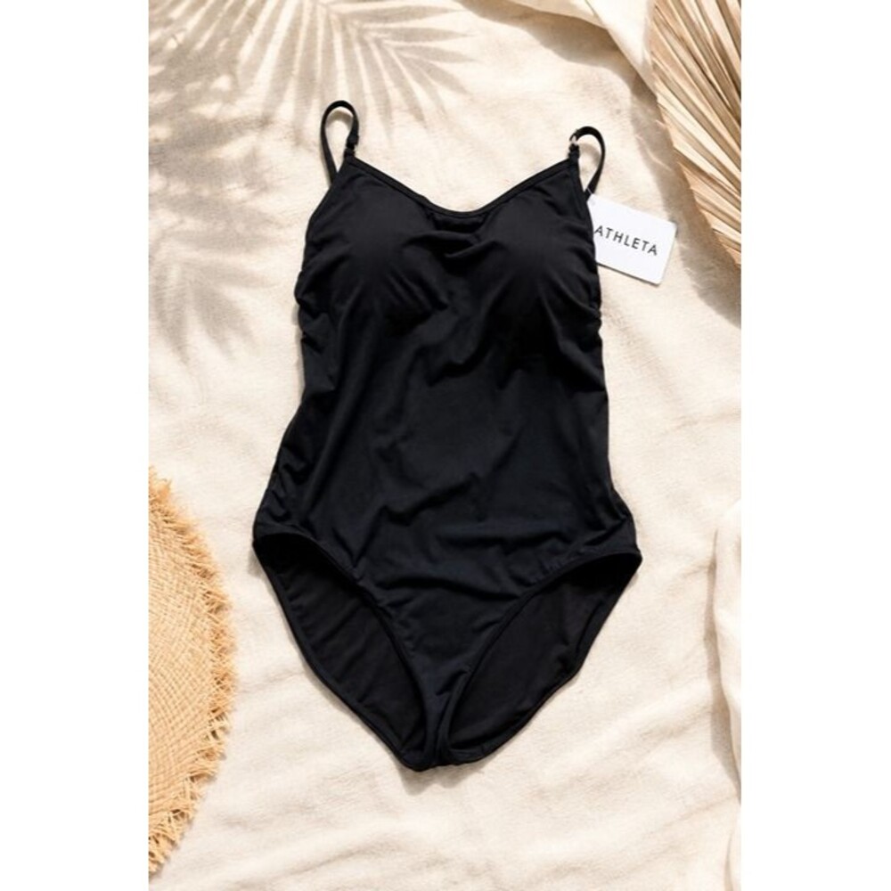 $108 NEW Athleta Large One Piece Swimsuit Black Minimalist Sporty Chic Resort